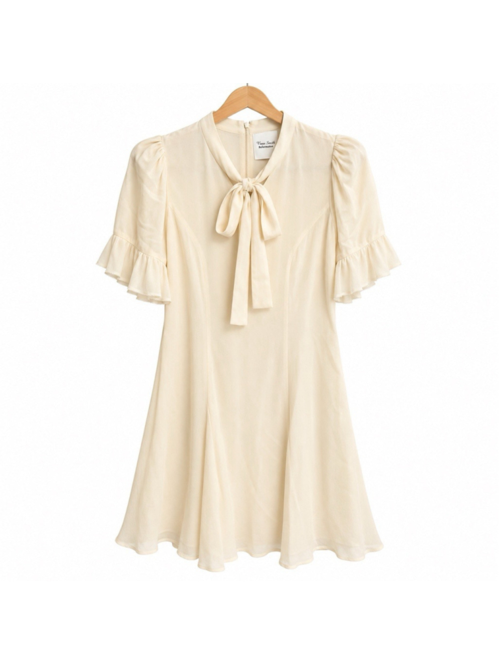 Reformation X Nara Smith Whimsical Sugar Cream Bow Flutter Sleeve Dress 8 NWT